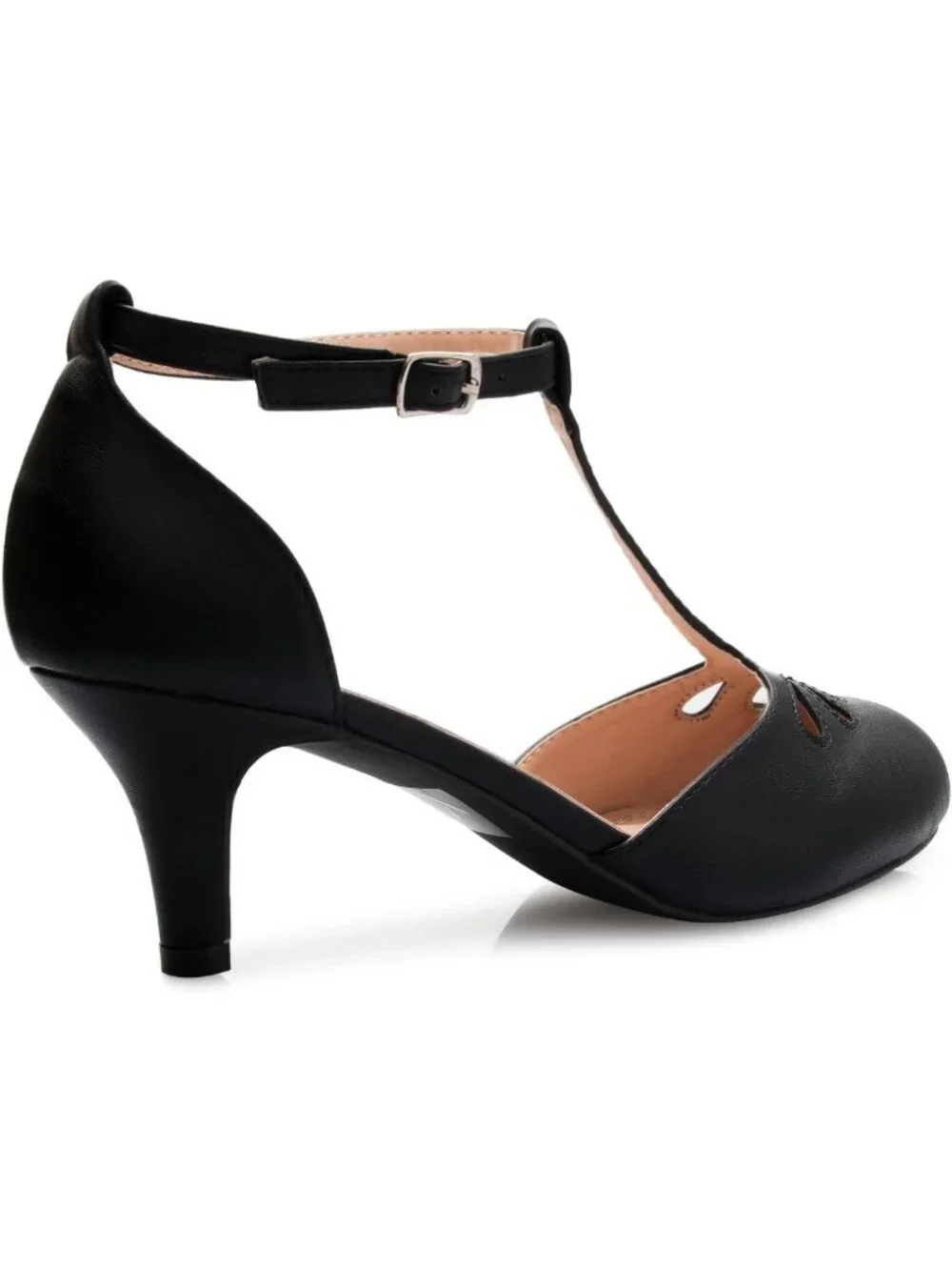 Chic Vintage T-Strap Kitten Low Heels - Unique Cut Out Design Retro Pumps